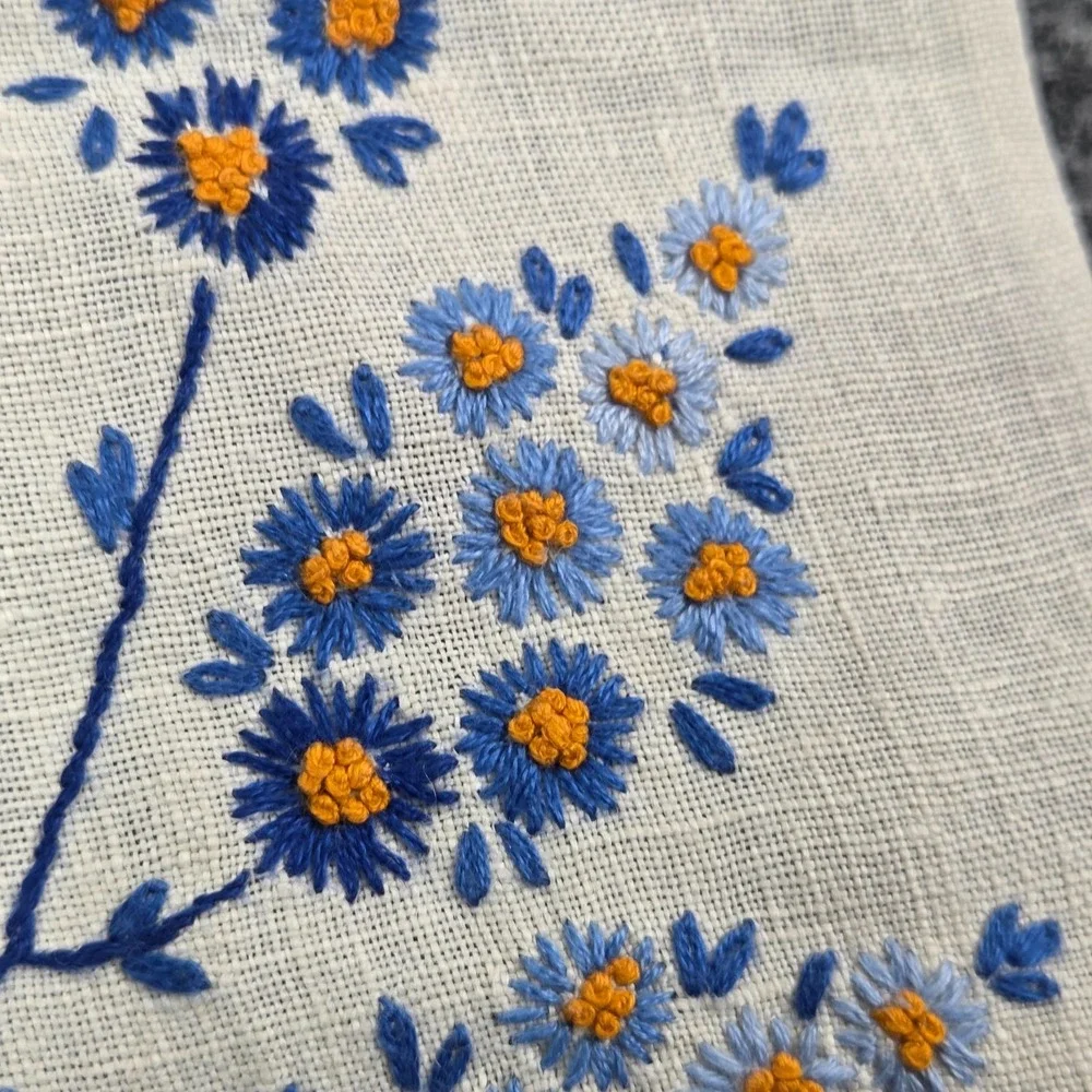 2 Vintage Hand Stitched Table Runner Floral design Blue Bonnet Cottagecore‎